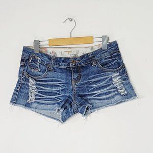 TFive Denim Blue Jean Shorts Cut Off Distressed Frayed Mini Classic Pockets Sz 7